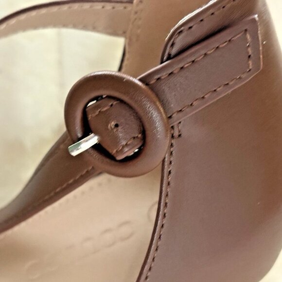 Coutgo women's Block Chunky Heels Brown T Strap  Shoes - Picture 5 of 7